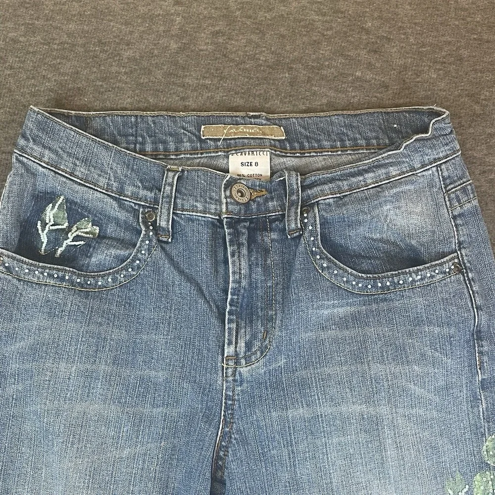 Z. Cavaricci Vintage Y2K Floral Beaded‎ Jeans Straight Boho Hippie 90's